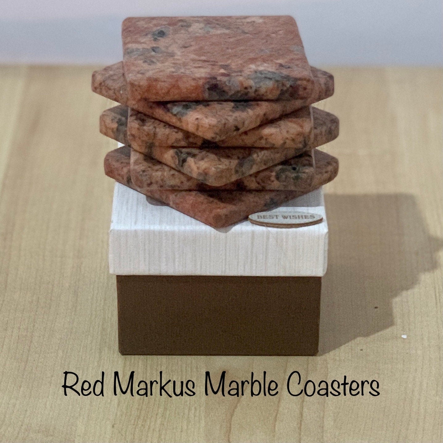 Range of Handmade Exotic Square Marble Coasters, Set of 6, Multiple Marble Types, 75x75mm, Comes in a Beautiful Handcrafted Gift Box,