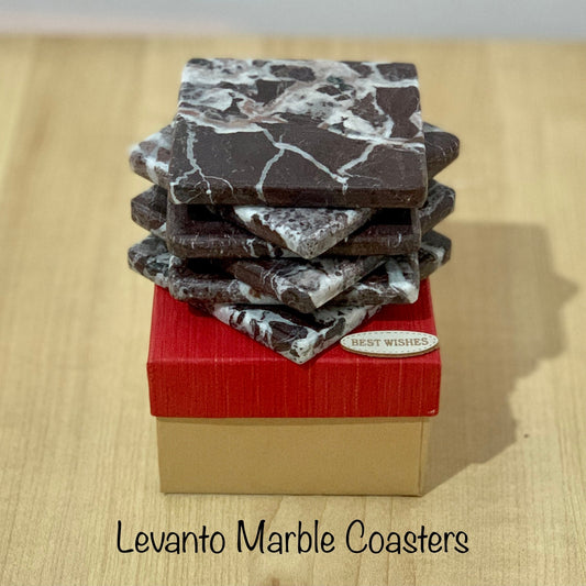 Range of Handmade Exotic Square Marble Coasters, Set of 6, Multiple Marble Types, 75x75mm, Comes in a Beautiful Handcrafted Gift Box,