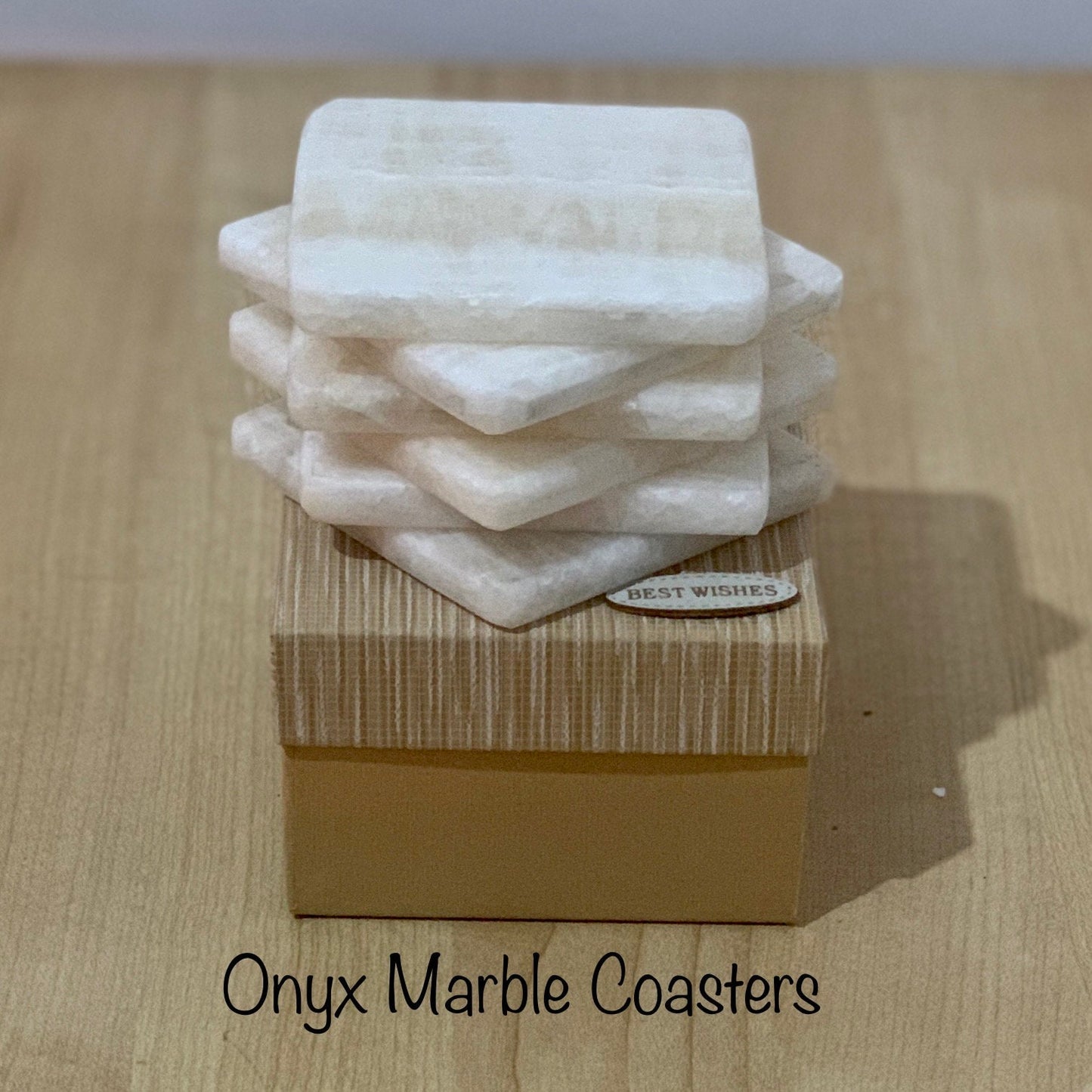 Range of Handmade Exotic Square Marble Coasters, Set of 6, Multiple Marble Types, 75x75mm, Comes in a Beautiful Handcrafted Gift Box,