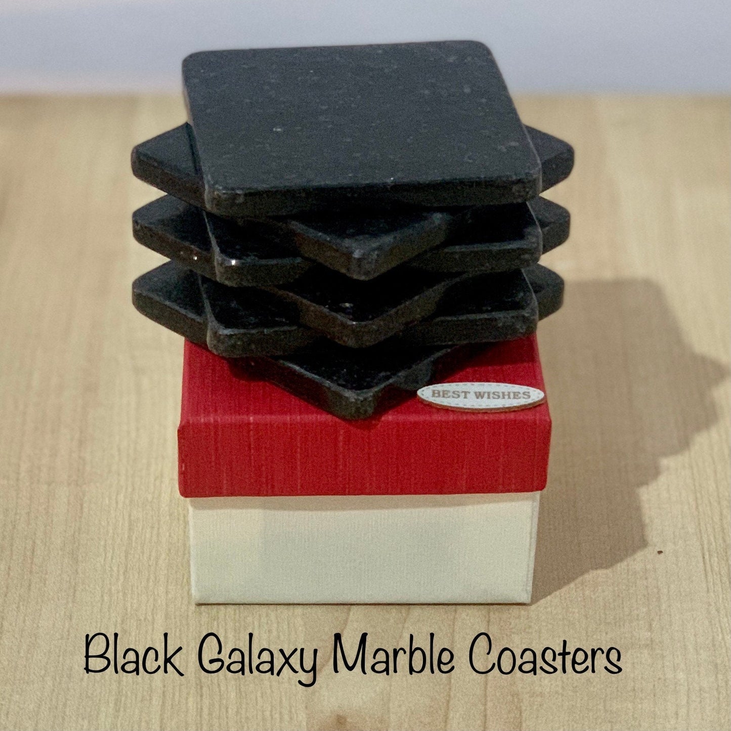 Range of Handmade Exotic Square Marble Coasters, Set of 6, Multiple Marble Types, 75x75mm, Comes in a Beautiful Handcrafted Gift Box,