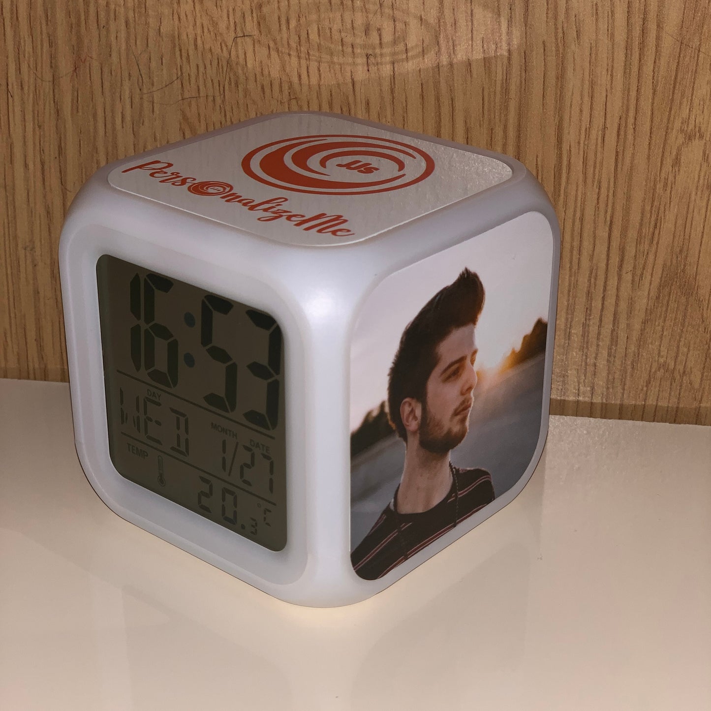 Personalised Colour Changing Bedside Clock, Add Up To Three Photos