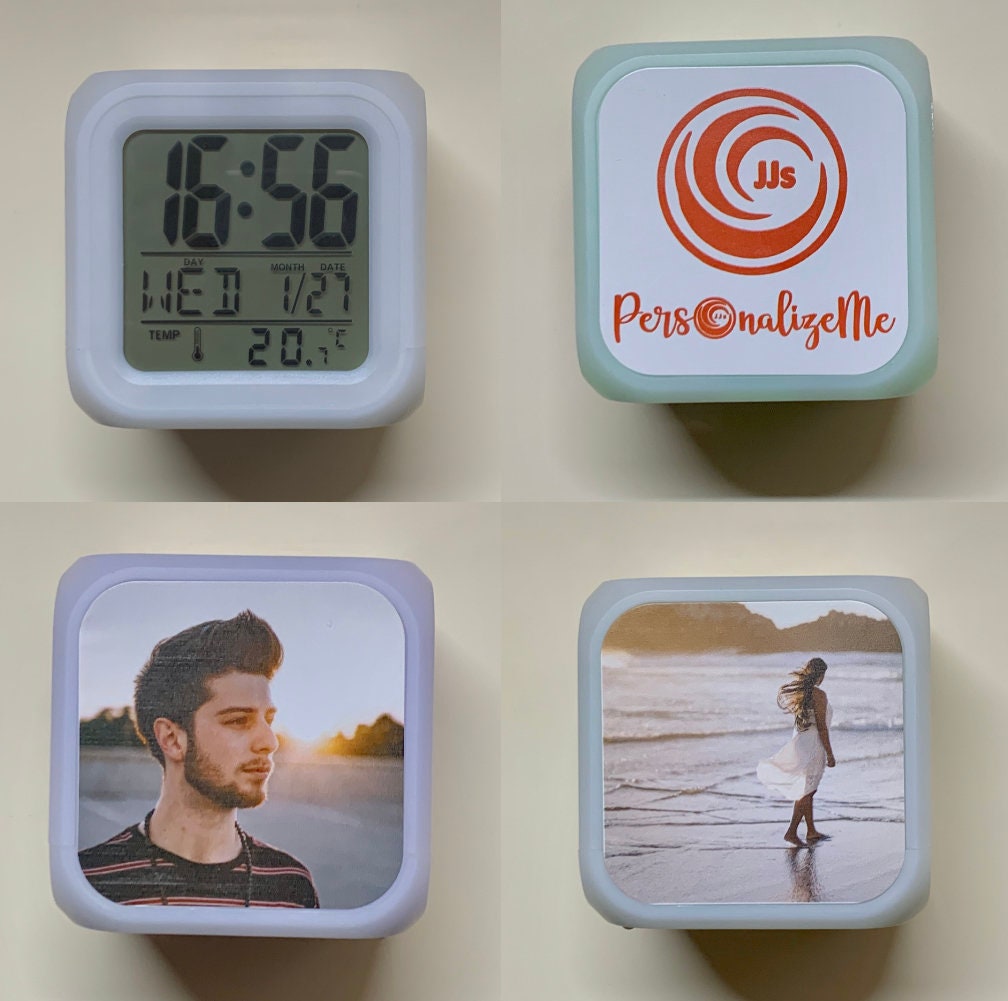 Personalised Colour Changing Bedside Clock, Add Up To Three Photos