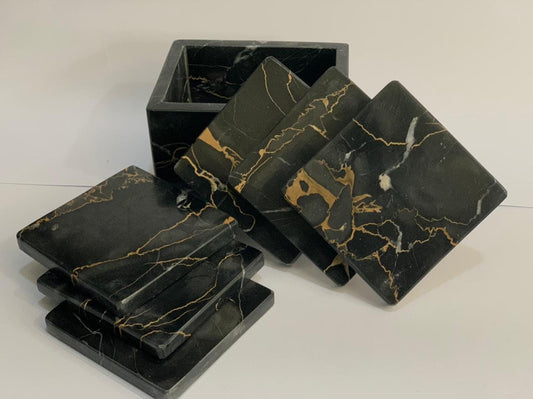 Authentic, Handcrafted Marble Coasters with a Marble Holder, Set of 6 Marble Coaster with Holder, Comes in a Bespoke Gift Box