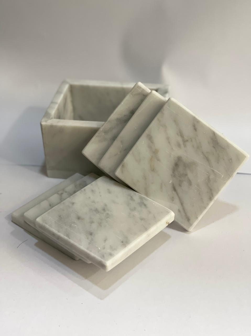 Authentic, Handcrafted Marble Coasters with a Marble Holder, Set of 6 Marble Coaster with Holder, Comes in a Bespoke Gift Box